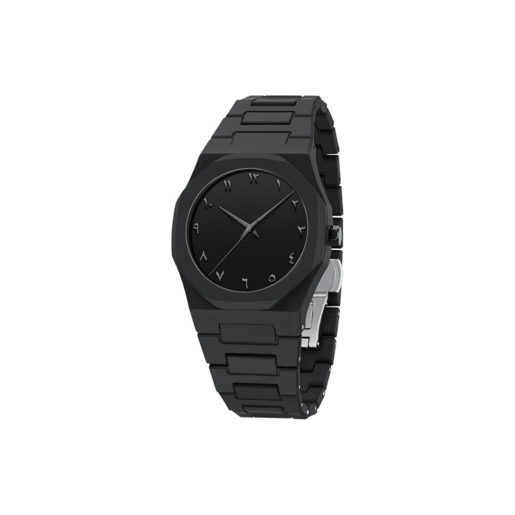 Zivaal Arabic Aura Black Date Display Watch with Arabic Numerals, Silicone Strap Stainless Steel case, Shock Resistant, Durable Lightweight Design Arabic Timepiece for Men and Women