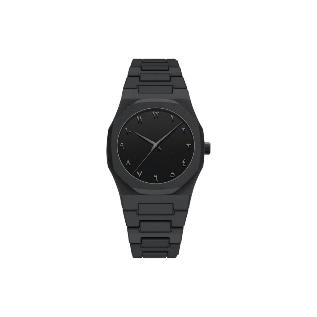 Zivaal Arabic Aura Black Date Display Watch with Arabic Numerals, Silicone Strap Stainless Steel case, Shock Resistant, Durable Lightweight Design Arabic Timepiece for Men and Women