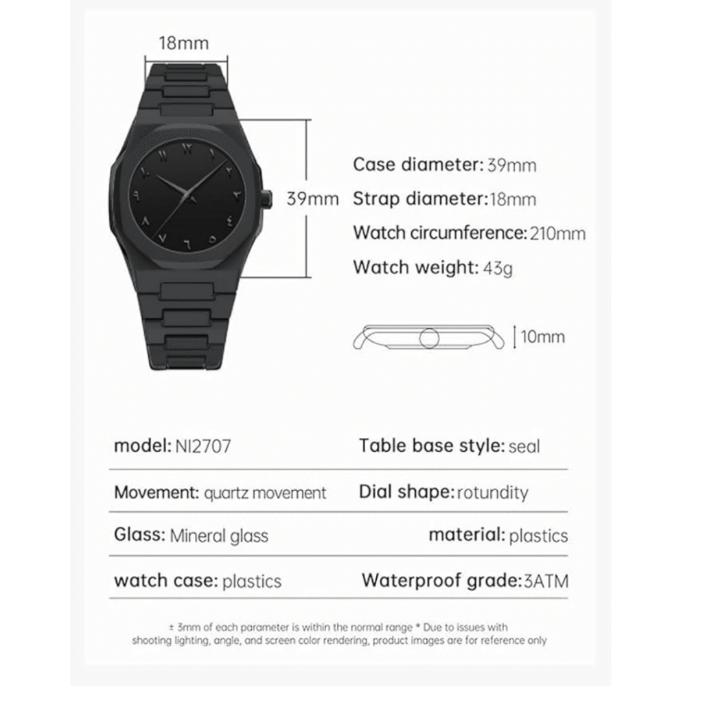 Zivaal Arabic Aura Black Date Display Watch with Arabic Numerals, Silicone Strap Stainless Steel case, Shock Resistant, Durable Lightweight Design Arabic Timepiece for Men and Women